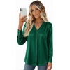 Zeagoo Women Satin Silk Blouses V Neck Long Sleeve Button Down Shirts Tops(Green)