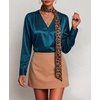 Zeagoo Women Satin Silk Blouses V Neck Long Sleeve Button Down Shirts Tops(Peacock Blue)