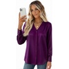 Zeagoo Women Satin Silk Blouses V Neck Long Sleeve Button Down Shirts Tops(Purple)