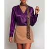 Zeagoo Women Satin Silk Blouses V Neck Long Sleeve Button Down Shirts Tops(Purple)