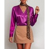 Zeagoo Women Satin Silk Blouses V Neck Long Sleeve Button Down Shirts Tops(Rose Red)