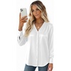 Zeagoo Women Satin Silk Blouses V Neck Long Sleeve Button Down Shirts Tops(White)