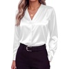 Zeagoo Women Satin Silk Blouses V Neck Long Sleeve Button Down Shirts Tops(White)