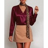Zeagoo Women Satin Silk Blouses V Neck Long Sleeve Button Down Shirts Tops(Wine Red)