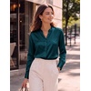 Zeagoo Women Silk Satin Tops Long Sleeve Button Down Shirts S-2XL(Blue Green)