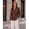 Zeagoo Women Silk Satin Tops Long Sleeve Button Down Shirts S-2XL(Brown)