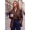 Zeagoo Women Silk Satin Tops Long Sleeve Button Down Shirts S-2XL(Brown)