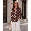 Zeagoo Women Silk Satin Tops Long Sleeve Button Down Shirts S-2XL(Brown Polka Dots)