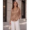 Zeagoo Women Silk Satin Tops Long Sleeve Button Down Shirts S-2XL(Light Coffee)