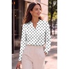 Zeagoo Women Silk Satin Tops Long Sleeve Button Down Shirts S-2XL(Polka Dots)