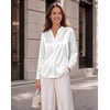 Zeagoo Women Silk Satin Tops Long Sleeve Button Down Shirts S-2XL(White)