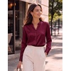 Zeagoo Women Silk Satin Tops Long Sleeve Button Down Shirts S-2XL(Wine Red)