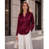 Zeagoo Women Silk Satin Tops Long Sleeve Button Down Shirts S-2XL(Wine Red)