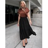 Zeagoo Women’s Chiffon Elastic High Waist Pleated Maxi Skirt with Pockets(Black)