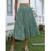Zeagoo Women’s Midi Skirts High Waisted Pleated A-Line Swing Skirts Summer Long Skirts with Pockets(01-green Floral)