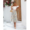 Zeagoo Women’s Midi Skirts High Waisted Pleated A-Line Swing Skirts Summer Long Skirts with Pockets(Beige Floral)