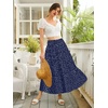 Zeagoo Women’s Midi Skirts High Waisted Pleated A-Line Swing Skirts Summer Long Skirts with Pockets(Blue-dot)