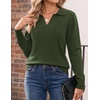 Zeagoo Womens Sweaters Long Sleeve Polo V Neck Knitted Business Casual Tops(Army Green)