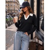 Zeagoo Womens Sweaters Long Sleeve Polo V Neck Knitted Business Casual Tops(Black White)