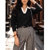 Zeagoo Womens Sweaters Long Sleeve Polo V Neck Knitted Business Casual Tops(Black White)