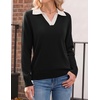 Zeagoo Womens Sweaters Long Sleeve Polo V Neck Knitted Business Casual Tops(Black White)