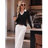 Zeagoo Womens Sweaters Long Sleeve Polo V Neck Knitted Business Casual Tops(Black White)