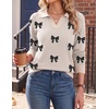Zeagoo Womens Sweaters Long Sleeve Polo V Neck Knitted Business Casual Tops(Bow Apricot)