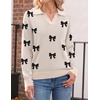 Zeagoo Womens Sweaters Long Sleeve Polo V Neck Knitted Business Casual Tops(Bow Apricot)