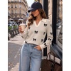 Zeagoo Womens Sweaters Long Sleeve Polo V Neck Knitted Business Casual Tops(Bow Apricot)