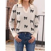 Zeagoo Womens Sweaters Long Sleeve Polo V Neck Knitted Business Casual Tops(Bow Apricot)