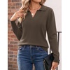 Zeagoo Womens Sweaters Long Sleeve Polo V Neck Knitted Business Casual Tops(Brown)