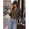 Zeagoo Womens Sweaters Long Sleeve Polo V Neck Knitted Business Casual Tops(Brown)
