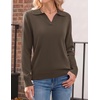 Zeagoo Womens Sweaters Long Sleeve Polo V Neck Knitted Business Casual Tops(Brown)
