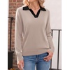 Zeagoo Womens Sweaters Long Sleeve Polo V Neck Knitted Business Casual Tops(Khaki Black)