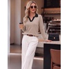 Zeagoo Womens Sweaters Long Sleeve Polo V Neck Knitted Business Casual Tops(Khaki Black)
