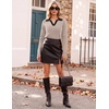 Zeagoo Womens Sweaters Long Sleeve Polo V Neck Knitted Business Casual Tops(Khaki Black)