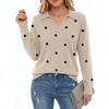 Zeagoo Womens Sweaters Long Sleeve Polo V Neck Knitted Business Casual Tops(Polka Dot Apricot)