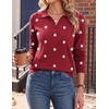 Zeagoo Womens Sweaters Long Sleeve Polo V Neck Knitted Business Casual Tops(Polka Dot Red)