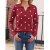Zeagoo Womens Sweaters Long Sleeve Polo V Neck Knitted Business Casual Tops(Polka Dot Red)