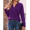 Zeagoo Womens Sweaters Long Sleeve Polo V Neck Knitted Business Casual Tops(Purple)