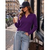 Zeagoo Womens Sweaters Long Sleeve Polo V Neck Knitted Business Casual Tops(Purple)