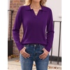 Zeagoo Womens Sweaters Long Sleeve Polo V Neck Knitted Business Casual Tops(Purple)