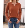 Zeagoo Womens Sweaters Long Sleeve Polo V Neck Knitted Business Casual Tops(Rust Red)