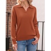 Zeagoo Womens Sweaters Long Sleeve Polo V Neck Knitted Business Casual Tops(Rust Red)