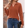 Zeagoo Womens Sweaters Long Sleeve Polo V Neck Knitted Business Casual Tops(Rust Red)