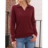Zeagoo Womens Sweaters Long Sleeve Polo V Neck Knitted Business Casual Tops(Wine Red)