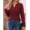 Zeagoo Womens Sweaters Long Sleeve Polo V Neck Knitted Business Casual Tops(Wine Red)