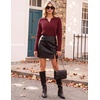 Zeagoo Womens Sweaters Long Sleeve Polo V Neck Knitted Business Casual Tops(Wine Red)