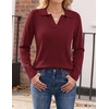 Zeagoo Womens Sweaters Long Sleeve Polo V Neck Knitted Business Casual Tops(Wine Red)