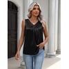 Zeagoo Womens Tank Tops Satin Silk Sleeveless Tops V Neck Pleated Shirts(A-black)